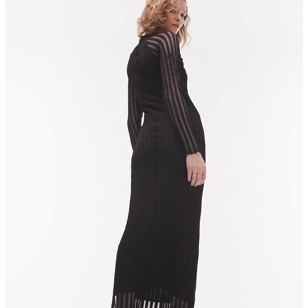 Black mesh long sleeve dress